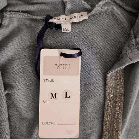 Tempo Paris Blue Sequin Angel Wing Hooded Open Front Cover Women’s Size M-L NWT - Picture 7 of 15